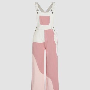 Cider pink patchwork denim overalls, 100% cotton, 3xl